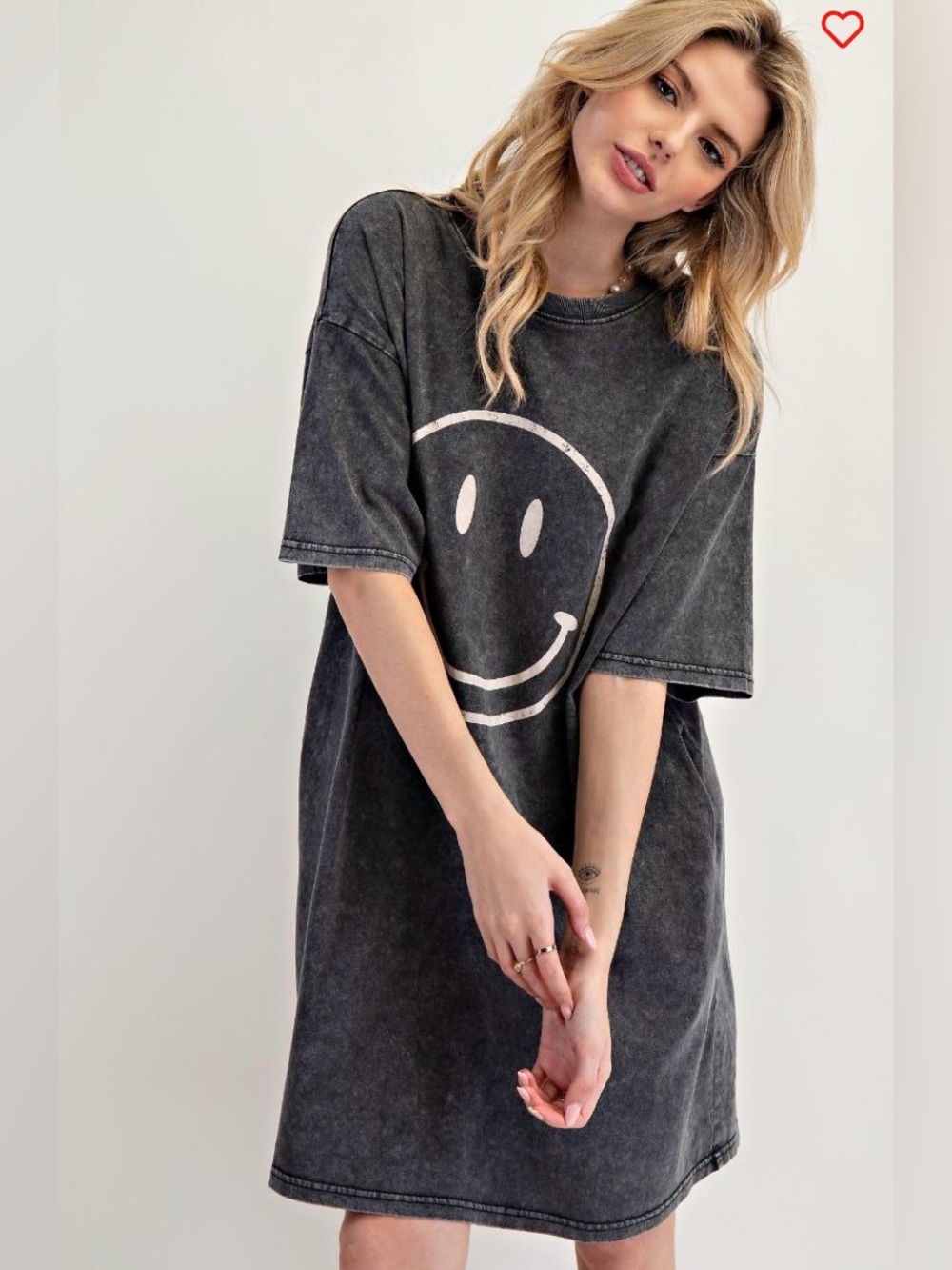 Washed Black Smiley Graphic T-Shirt Dress - Picture 3 of 3